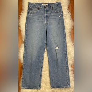 Levi's Ribcage Straight Ankle Distressed High Rise Denim Jeans Size 29